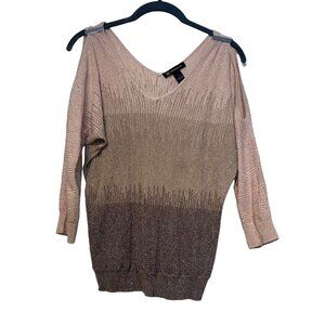 Y2K Sparkle Pink Gradient Cold Shoulder V Neck Top Size Small